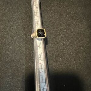 Judith Ripka Sterling Silver 18K Gold Diamond Black Stone Ring Size 6.5